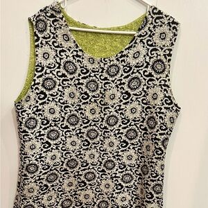 Silky and  Stylish Reversible Black and White and Lime green Patterned Tank Top